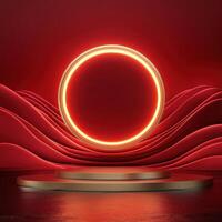 3d rendering of a red circular light on a podium photo