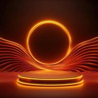 An orange glowing circle with a spotlight on it photo