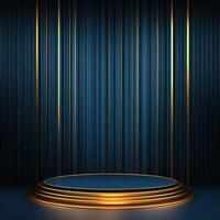 Gold podium with blue background and gold stripes photo