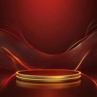 Gold podium with red waves and light photo
