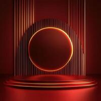 3d illustration of a red stage with a round circle photo