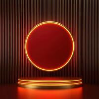 Red neon circle on a black background photo