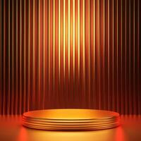 Gold podium with red light on the background photo