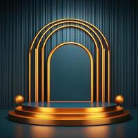 Golden podium with a golden arch on a dark background photo
