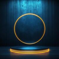 Neon lights on a wooden background photo