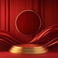 Red background with gold podium and red curtain photo