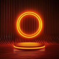 An orange neon ring on a wooden table photo
