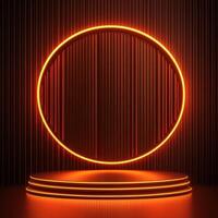Neon circle on a podium with a black background photo