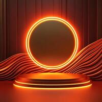 3d rendering of a neon circle on a podium photo