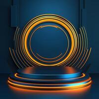 3d rendering of a stage with neon lights photo
