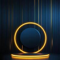 Neon lights on a black background with a round object photo
