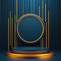 3d rendering of a podium with neon lights photo