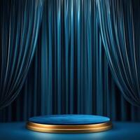 Stage with blue curtain and gold podium photo