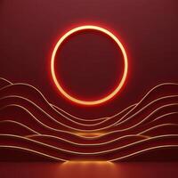 Abstract neon background with waves and a circle photo