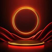 Red glowing circle on a black background with a red background photo