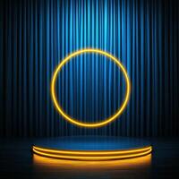 A stage with a neon ring on it photo
