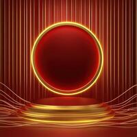 Red and gold background with a round red sphere photo