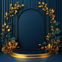 Golden background with a golden arch and leaves photo