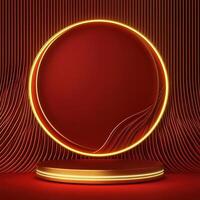 Red background with a round lighted object photo