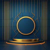 3d rendering of a stage with a golden circle photo