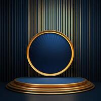 Golden podium with blue background and gold stripes photo