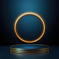 An empty podium with a glowing circle on it photo