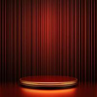 Red stage podium with red curtain background photo
