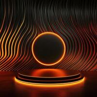 3d rendering of a black stage with a glowing circle photo