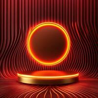 3d rendering of a neon light on a pedestal photo