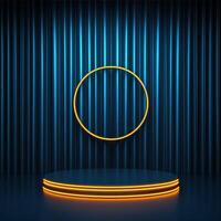 An empty stage with a neon circle on it photo