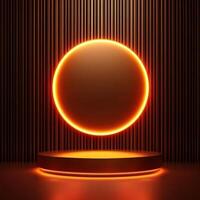 3d rendering of a glowing orange circle on a pedestal photo