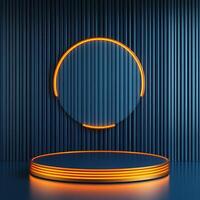 An empty round table with neon lights on it photo