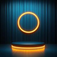 An empty stage with a neon ring on it photo