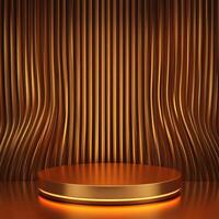Golden podium with lights and a wall with a curtain photo