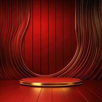Red stage with gold podium and red curtains photo