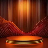 3d rendering of a stage with a podium and orange lights photo