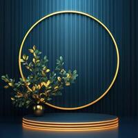 Golden circle frame with plant on stage photo