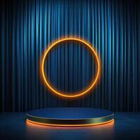 An empty stage with a neon circle on it photo