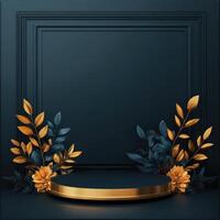 Golden floral background with a black frame and gold leaves photo