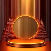 An abstract podium with a round light on it photo