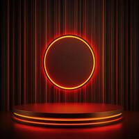 An empty stage with a neon circle on it photo