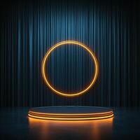 An empty stage with a neon circle on it photo