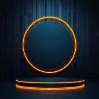 3d rendering of a neon circle on a stage photo