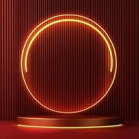 Neon circle with red light on a red background photo