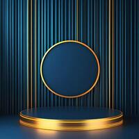 Golden podium with a round circle on a blue background photo