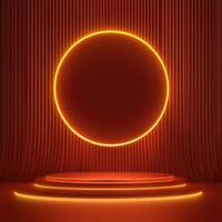 Neon lights on stage with a round circle photo