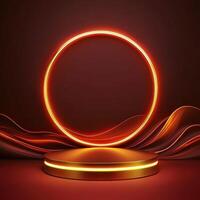 3d rendering of a glowing circle on a pedestal photo