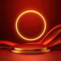 Red glowing circle on a red background photo