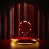 Red and gold podium with a spotlight on it photo