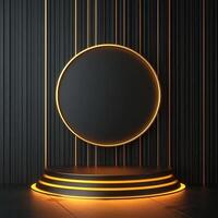 Black and gold neon lights on a black background photo